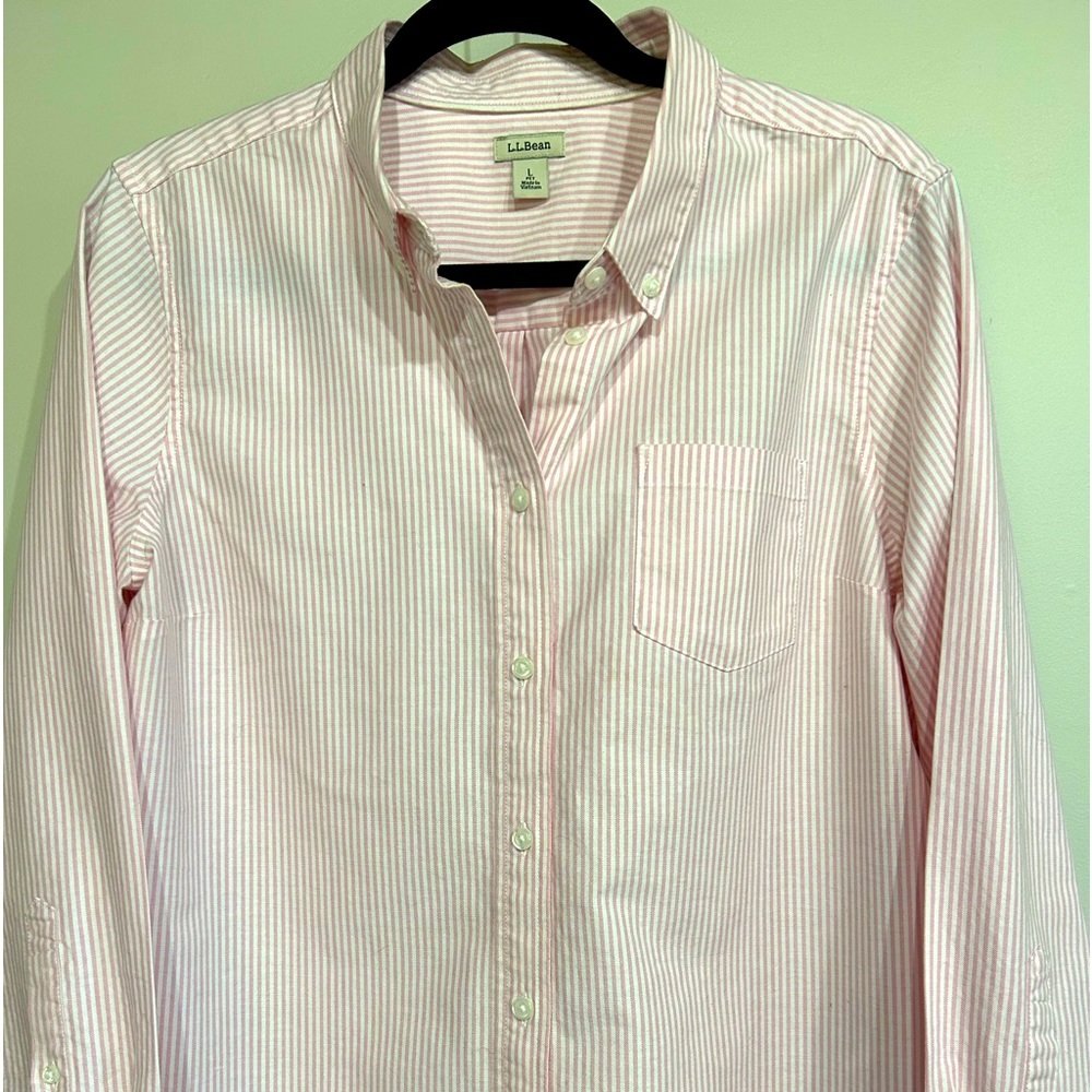 COPY - Llbean Pink and White Oxford shirt. Petite Large.